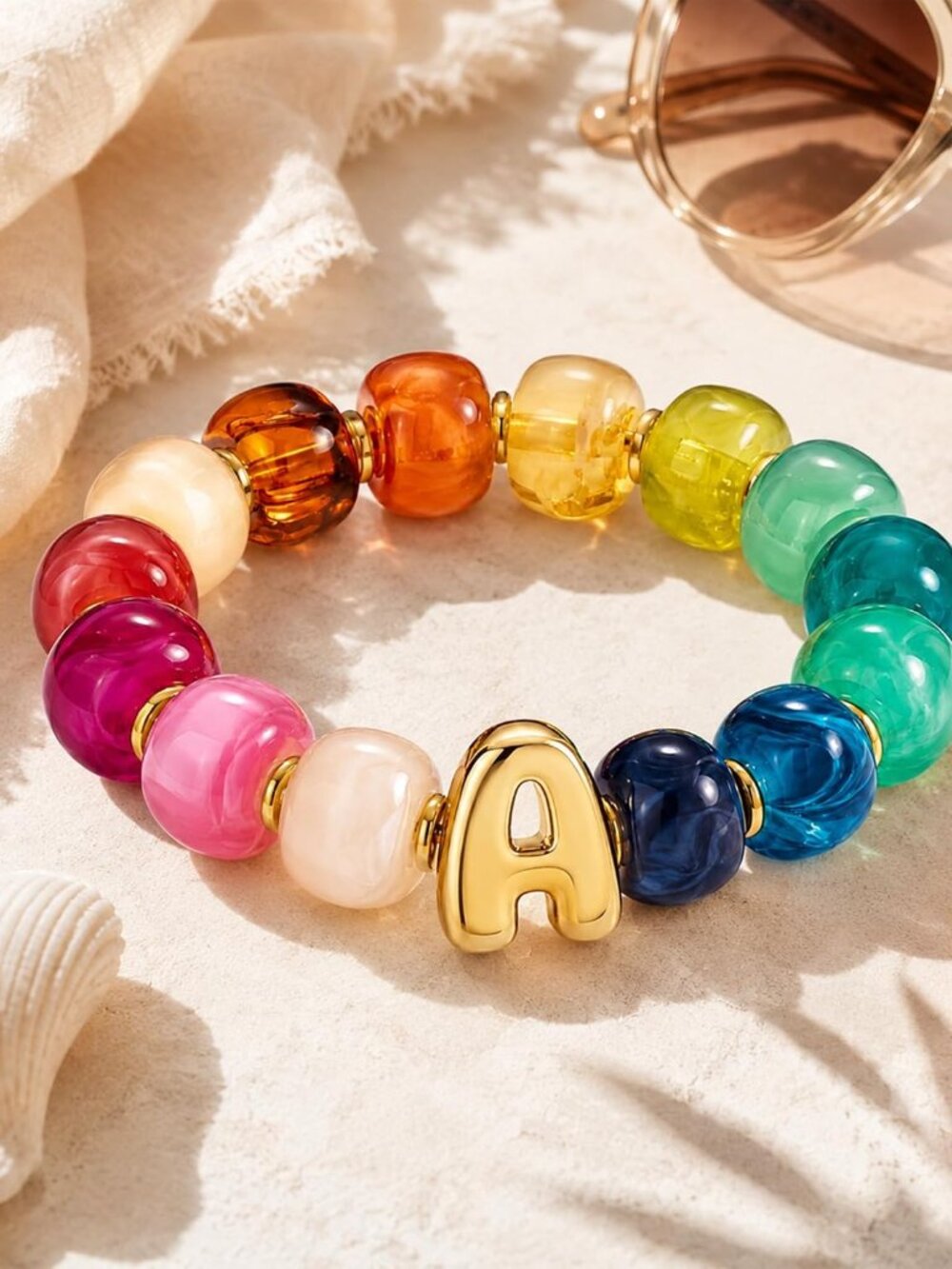 Initial Bracelet for Women, Colorful Chunky Resin Beaded Bracelet with Bubble Le - Picture 3 of 9